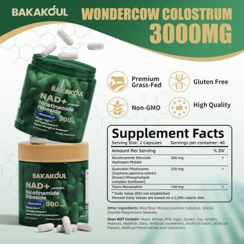 NAD+ Liposomal con Nicotinamida Ribósido, Resveratrol y Quercetina x 80 cápsulas