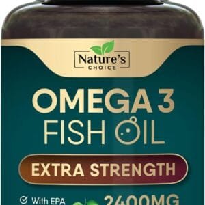 Omega 3 Extra Strength – 2400 mg Aceite de Pescado con EPA y DHA | 120 cápsulas blandas | Sabor limón natural – Nature’s Choice