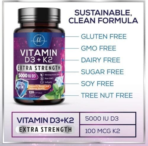 Vitamina D3 + K2 5000 UI | Alta potencia + absorción | 120 cápsulas blandas (inmunidad, fertilidad, articulaciones) - Imagen 6