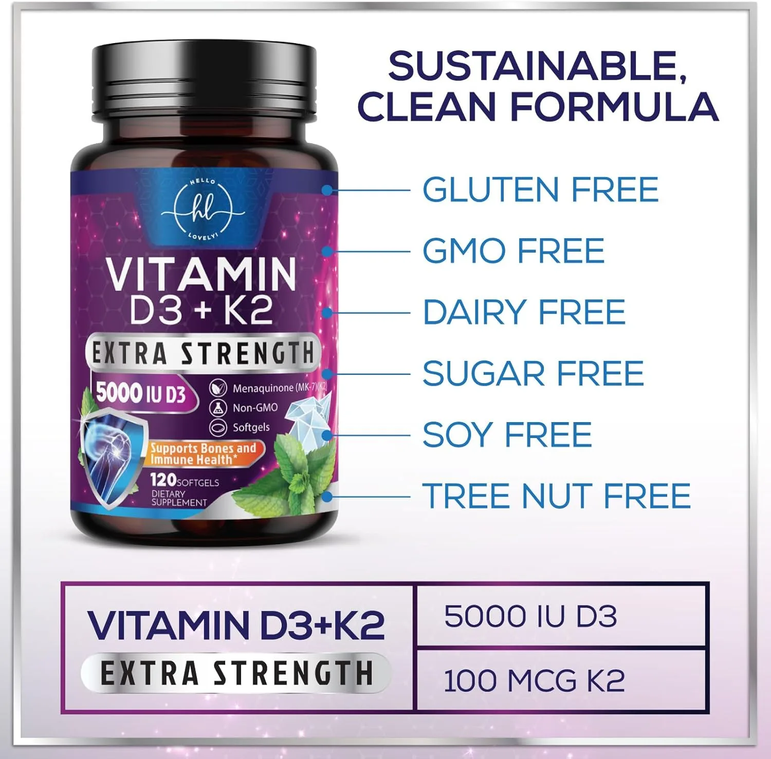 Vitamina D3 + K2 5000 UI | Alta potencia + absorción | 120 cápsulas blandas (inmunidad, fertilidad, articulaciones) - Imagen 6