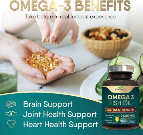 Omega 3 Extra Strength – 2400 mg Aceite de Pescado con EPA y DHA | 120 cápsulas blandas | Sabor limón natural – Nature’s Choice - Imagen 4