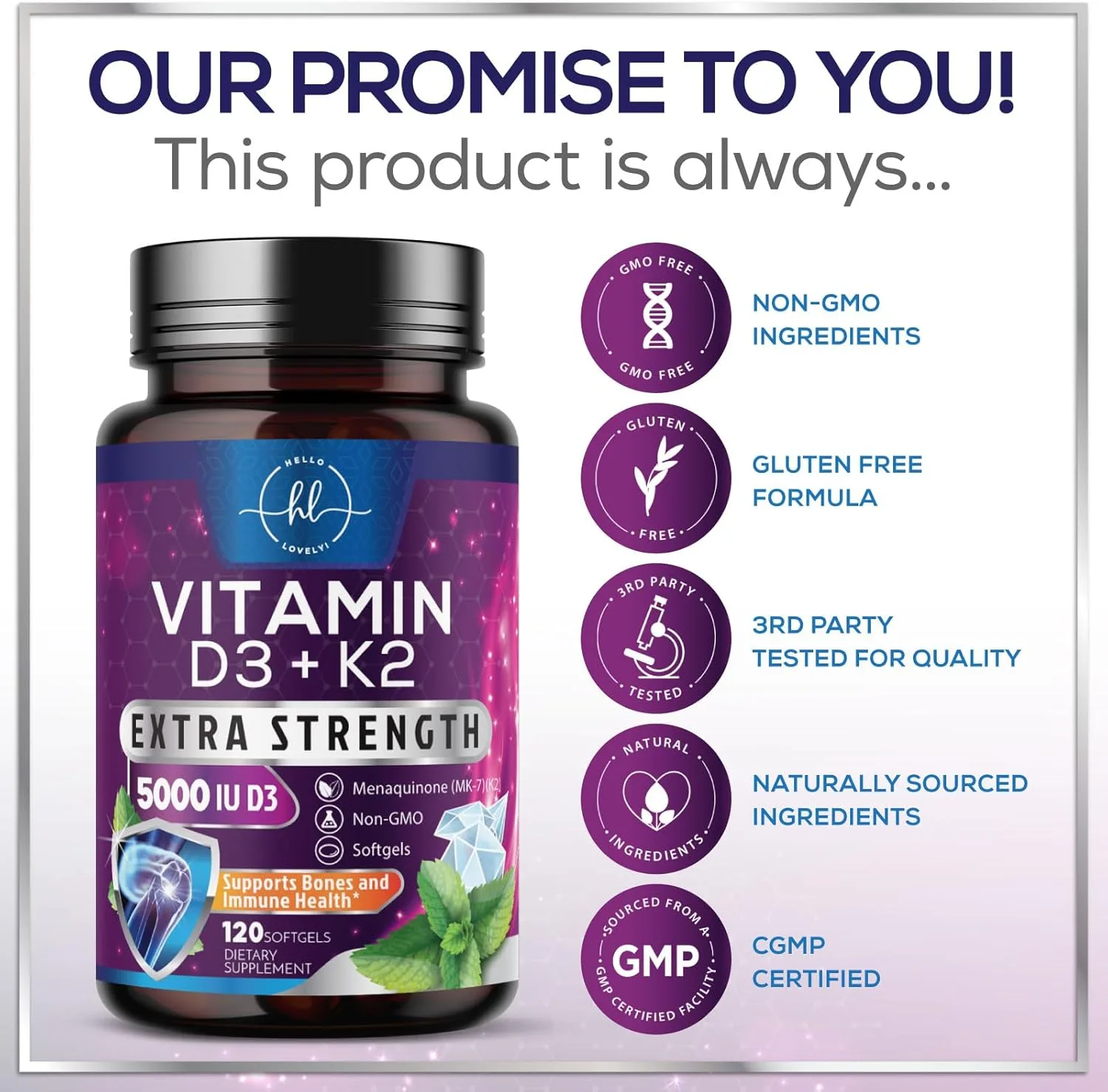 Vitamina D3 + K2 5000 UI | Alta potencia + absorción | 120 cápsulas blandas (inmunidad, fertilidad, articulaciones) - Imagen 2