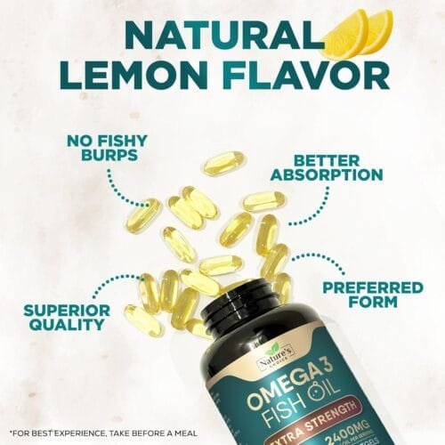 Omega 3 Extra Strength – 2400 mg Aceite de Pescado con EPA y DHA | 120 cápsulas blandas | Sabor limón natural – Nature’s Choice - Imagen 5