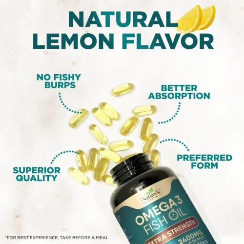 Omega 3 Extra Strength – 2400 mg Aceite de Pescado con EPA y DHA | 120 cápsulas blandas | Sabor limón natural – Nature’s Choice - Imagen 5
