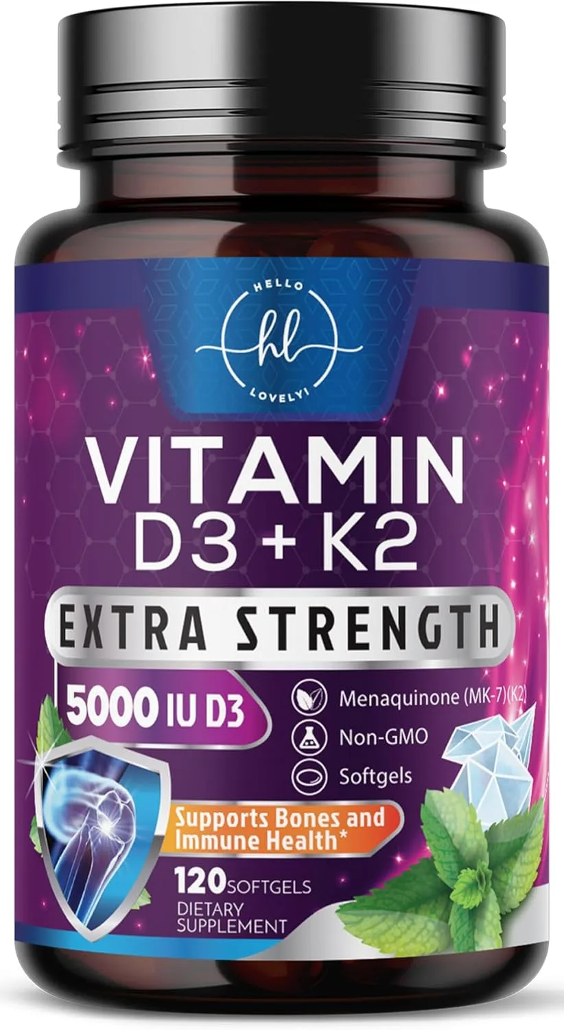 Vitamina D3 + K2 5000 UI | Alta potencia + absorción | 120 cápsulas blandas (inmunidad, fertilidad, articulaciones)