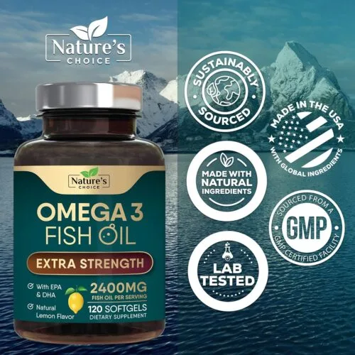Omega 3 Extra Strength – 2400 mg Aceite de Pescado con EPA y DHA | 120 cápsulas blandas | Sabor limón natural – Nature’s Choice - Imagen 2