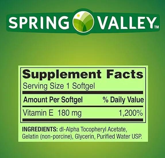 Vitamina E 400 UI  | Spring Valley x 100 cápsulas (Antioxidante, Fertilidad, Hormonas) - Imagen 2