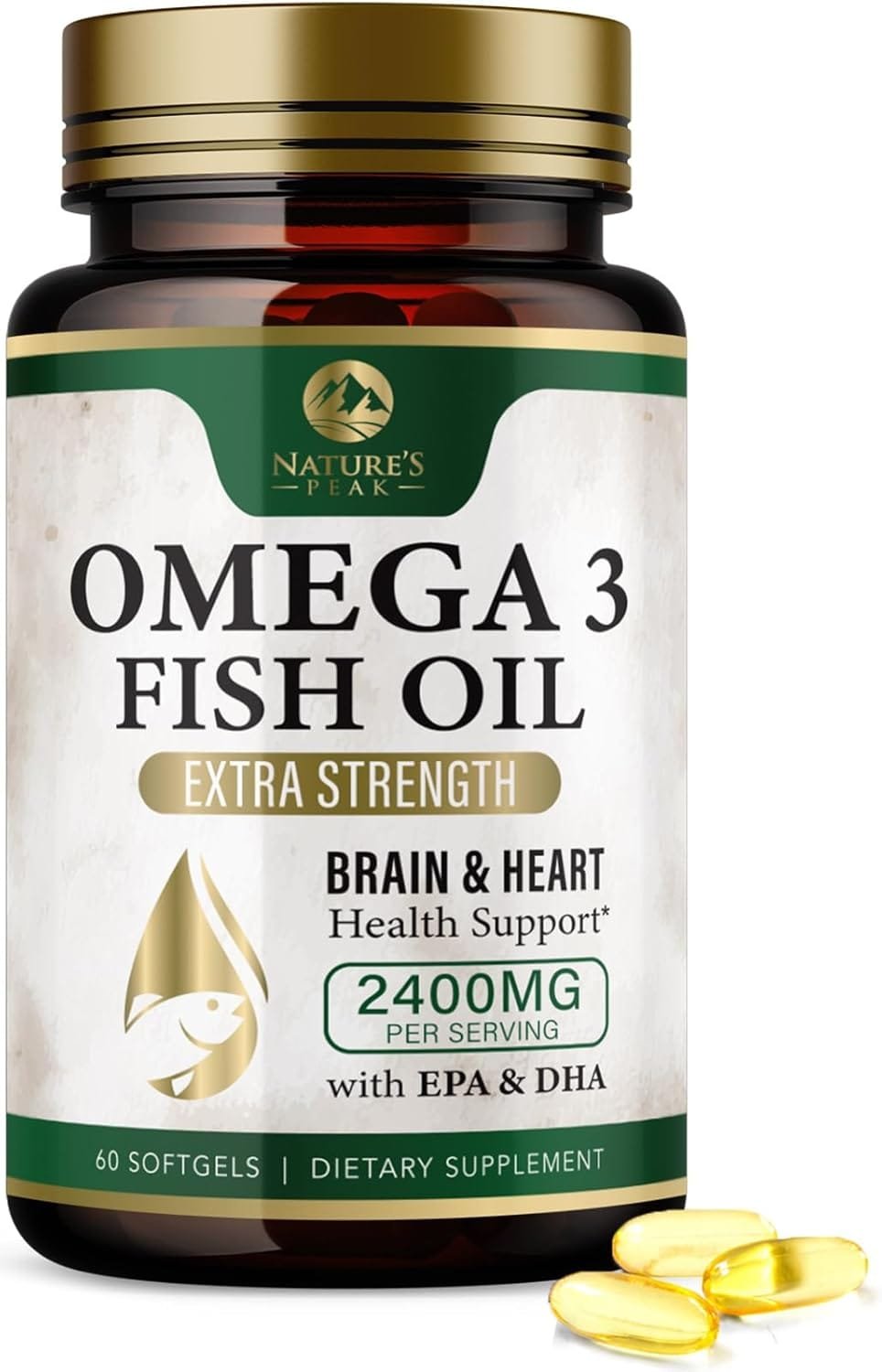 Omega 3 Extra Strength – 2400 mg Aceite de Pescado con EPA y DHA | 120 cápsulas blandas | Sabor limón natural – Nature’s Choice