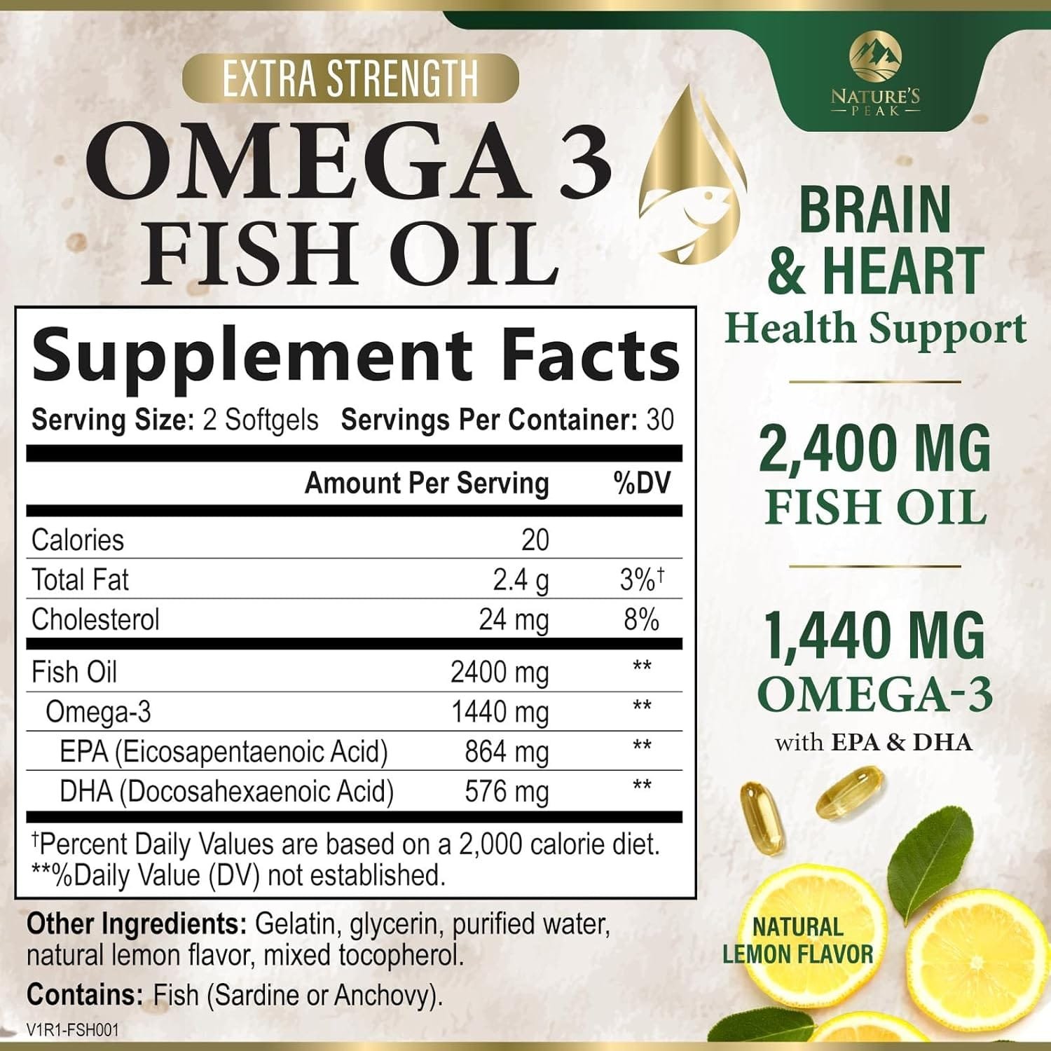 Omega 3 Extra Strength – 2400 mg Aceite de Pescado con EPA y DHA | 120 cápsulas blandas | Sabor limón natural – Nature’s Choice - Imagen 2