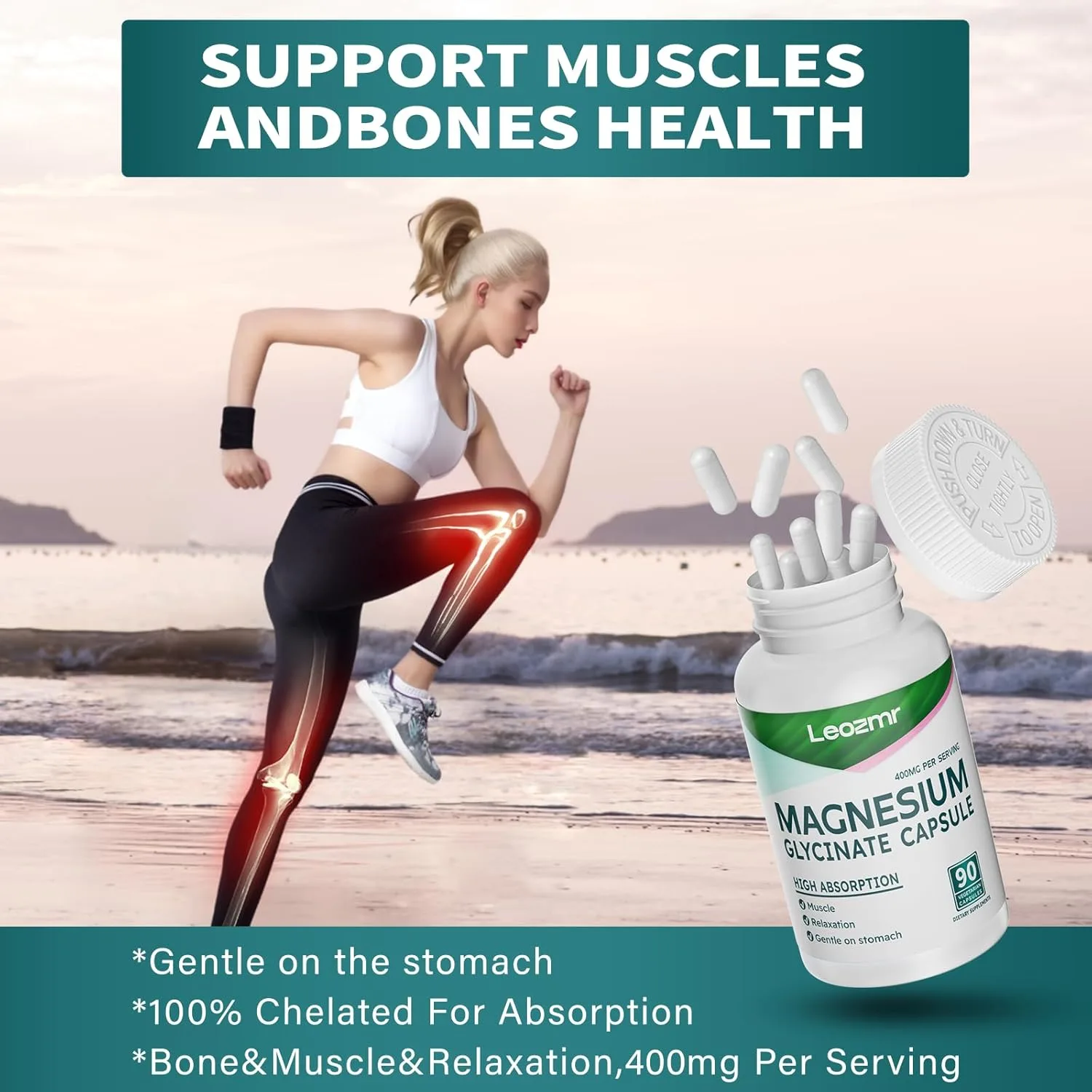 Magnesio Glicinato Quelado 400 mg – Alta absorción | 90 cápsulas vegetarianas | Sin gluten, sin lácteos, sin soya - Imagen 3