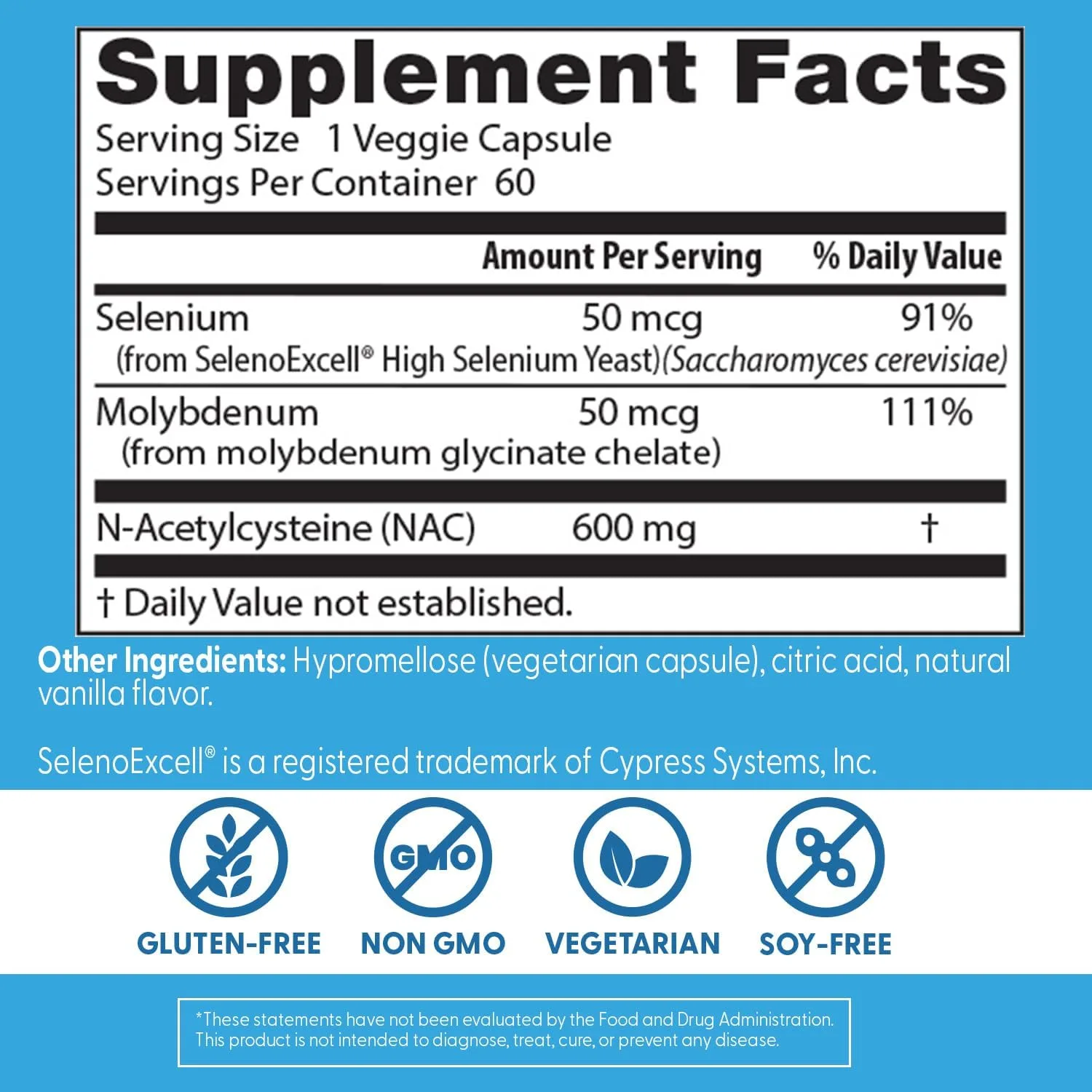 N-Acetil Cisteína 600 mg + Selenio y Molibdeno | Detox, SOP, Fertilidad & Función Hepática | 60 cápsulas vegetales – Doctor’s Best - Imagen 2