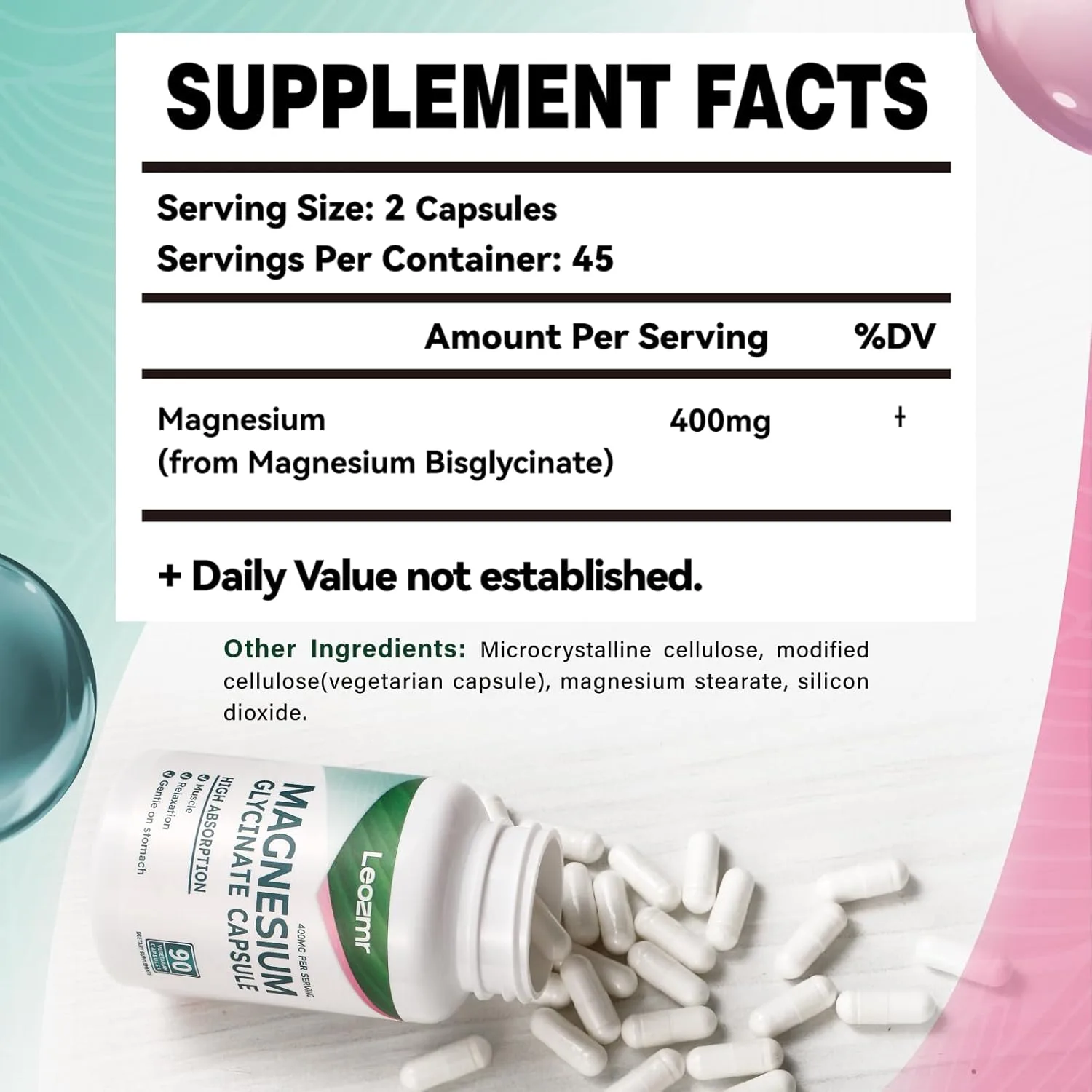 Magnesio Glicinato Quelado 400 mg – Alta absorción | 90 cápsulas vegetarianas | Sin gluten, sin lácteos, sin soya - Imagen 4