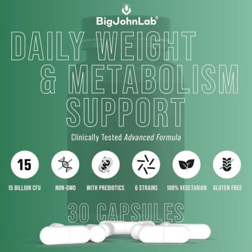 Probiótico Adelgazante con Prebióticos – 15 mil millones UFC, 6 cepas, control de peso y metabolismo | BigJohnLab – 30 cápsulas vegetarianas - Imagen 7