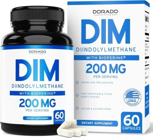DIM 200 mg + Bioperine – 60 cápsulas (balance hormonal, acné, SOP, menopausia, apoyo estrogénico)