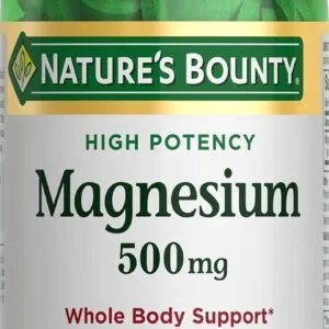 Magnesio 500 mg – Alta Potencia 500 mg | 100 tabletas | Sin gluten, sin lácteos, sin soya