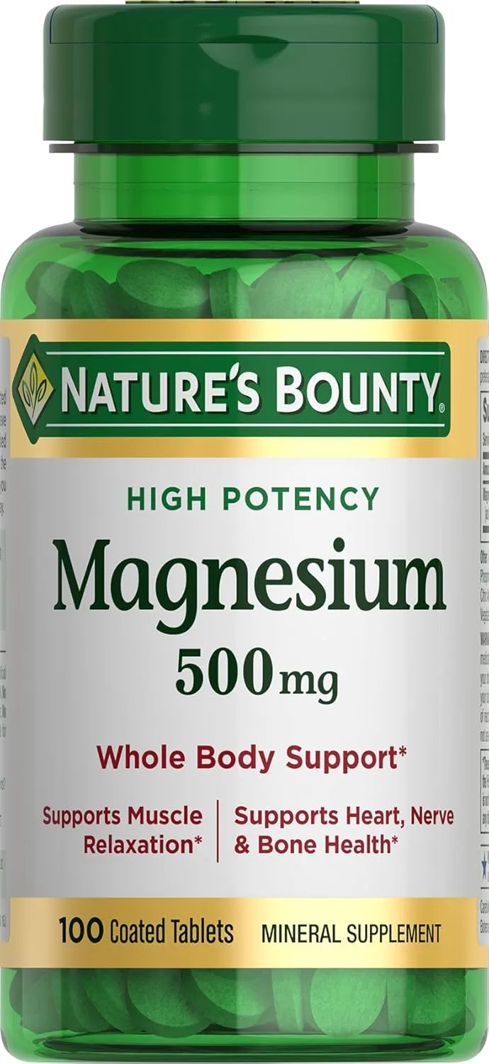 Magnesio 500 mg – Alta Potencia 500 mg | 100 tabletas | Sin gluten, sin lácteos, sin soya
