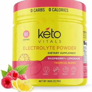ELECTROLITOS EN POLVO SIN AZÚCAR KETO VITALS – HIDRATACIÓN AVANZADA – 60 PORCIONES – SABOR FRAMBUESA LIMÓN