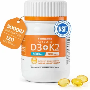 Vitamina D3 + K2 5000 UI | Alta potencia + absorción | 120 cápsulas blandas (inmunidad, fertilidad, articulaciones)